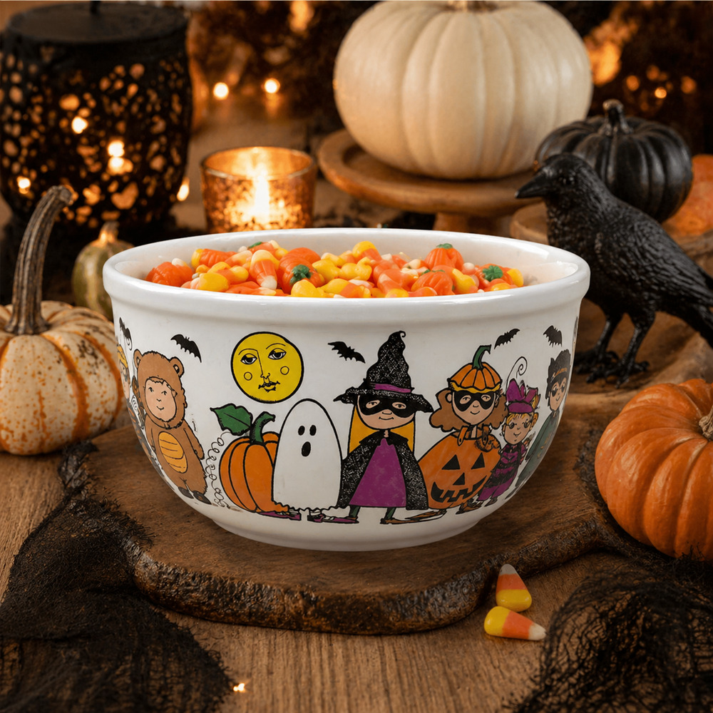 Vintage Halloween Candy Bowl Ursula Dodge "Goblins" Trick or Treat Stoneware